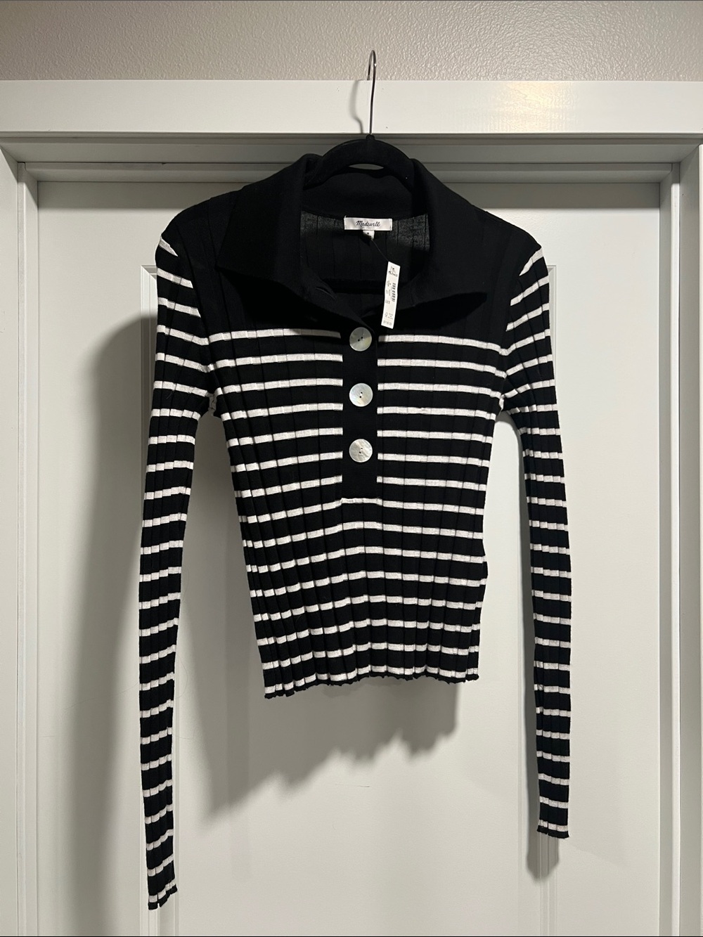 MADEWELL Merino /Silk Ribbed Polo Sweater Size M NWT